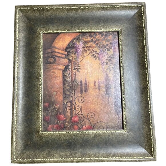 Rustic Framed Wall Art With Vintage Tuscan Scene Wisteria Grannycore 13”x15” - Picture 1 of 4